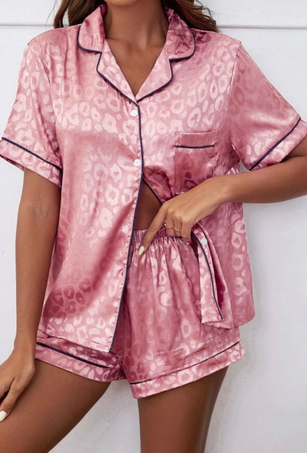 Pink Leopard Satin 2pc Pajama Set