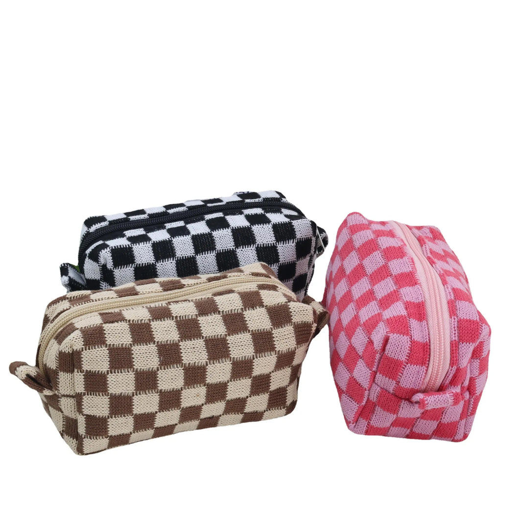 Checkered Cosmetic Pouch Bag