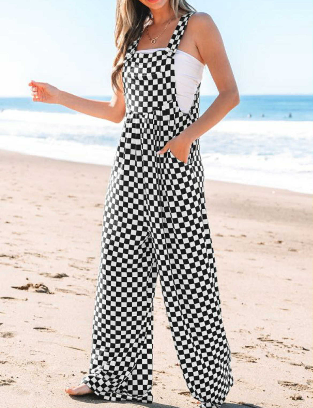Black Checkered Print Jumpsuit