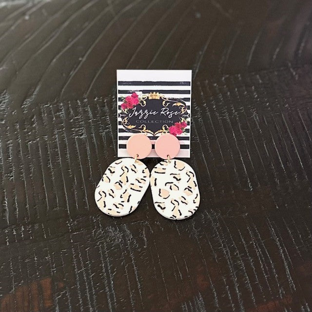 Pink/White Leopard Oval Earrings