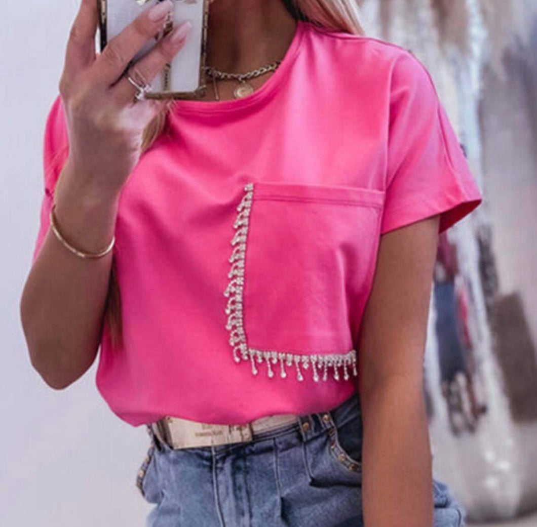 Pink Rhinestone Lined Pocket
