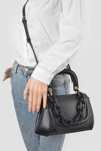 Black Faux Leather Chain Top Handle Bag