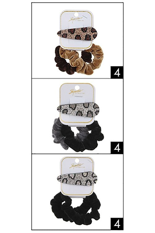 Leopard Bling Clip with Velvet Scrunchie Set