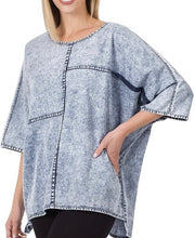 Load image into Gallery viewer, CHAMBRAY OVERSIZED ROUND NECK HI-LOW HEM TOP
