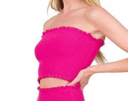 SMOCKED TUBE TOP (Neon Hot Pink)