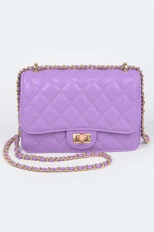 Quilted Faux Leather Chain Flap Bag