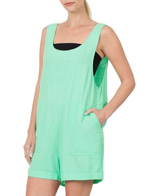 LINEN SLEEVELESS ROMPER WITH POCKETS