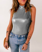 Load image into Gallery viewer, Silver Glitter High Neck Sleeveless Bodysuit
