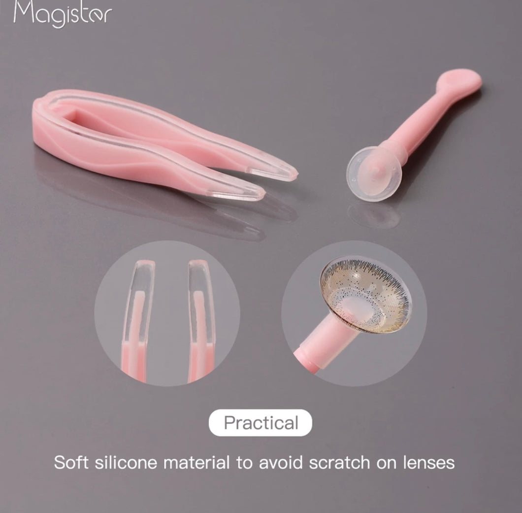 Clear Portable Travel Contact Lens Remover Tool Kit Eye Tweezer Stick Inserter Set with Soft Tip