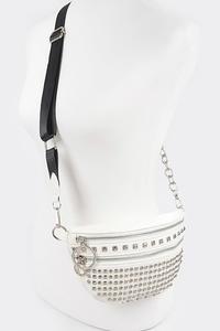 White Studded Chain Fanny Pack